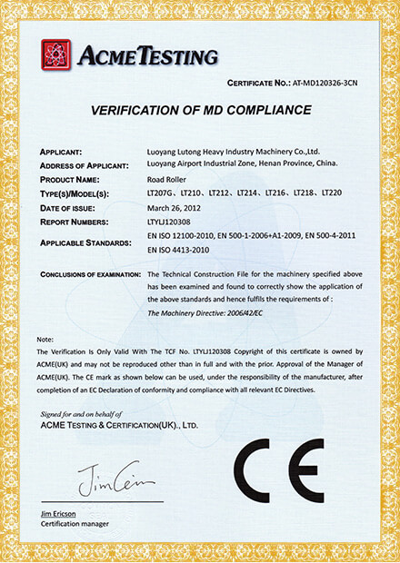 CE Certificate Road Roller